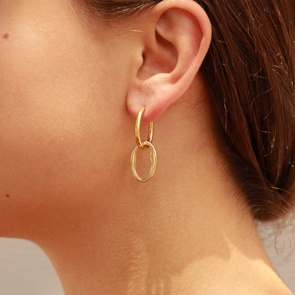 18K Gold PVD Stainless Steel Interlocked Oval Pendant Earrings / ERJ0041