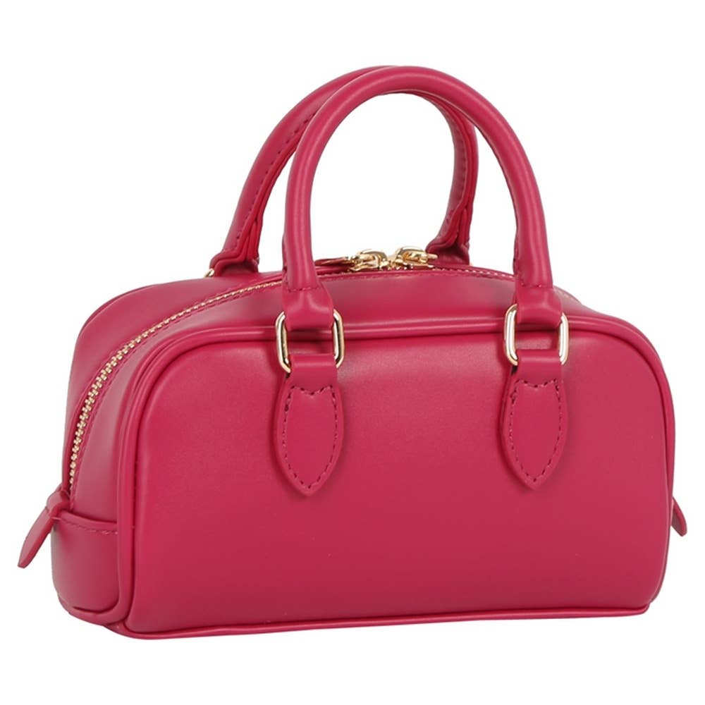 Vegan Leather Mini Boston Bag With Dice Charm