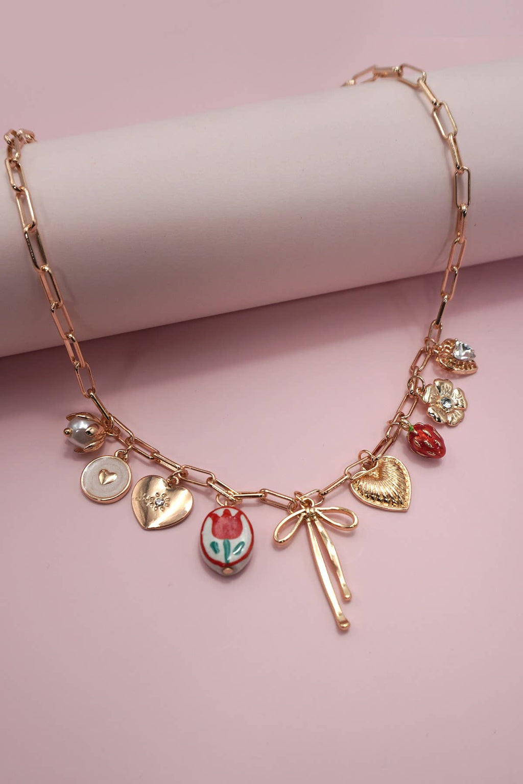 CHARM NECKLACE-BOW TOILE FLORAL HEART RHINESTONE | 80N91645