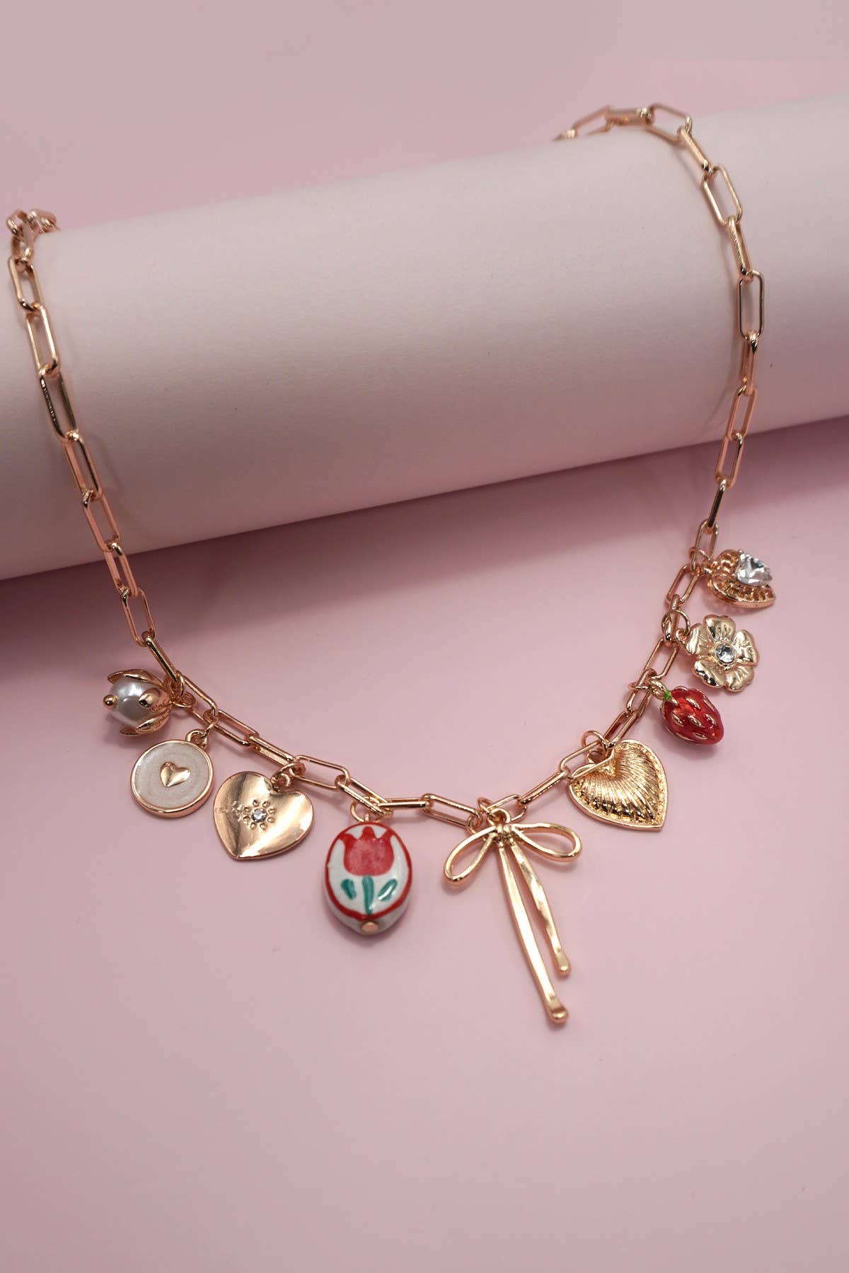 CHARM NECKLACE-BOW TOILE FLORAL HEART RHINESTONE | 80N91645