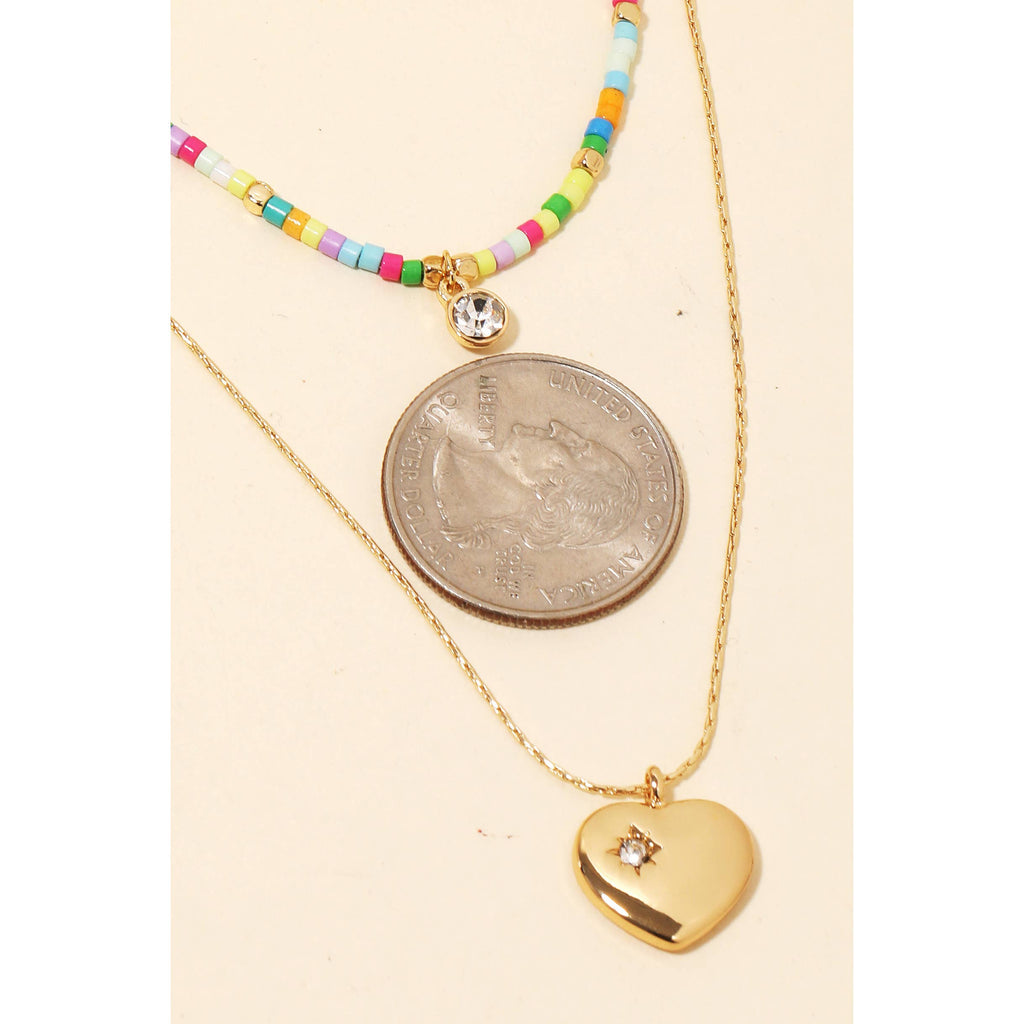 Heart And Gem Charms Layered Necklace