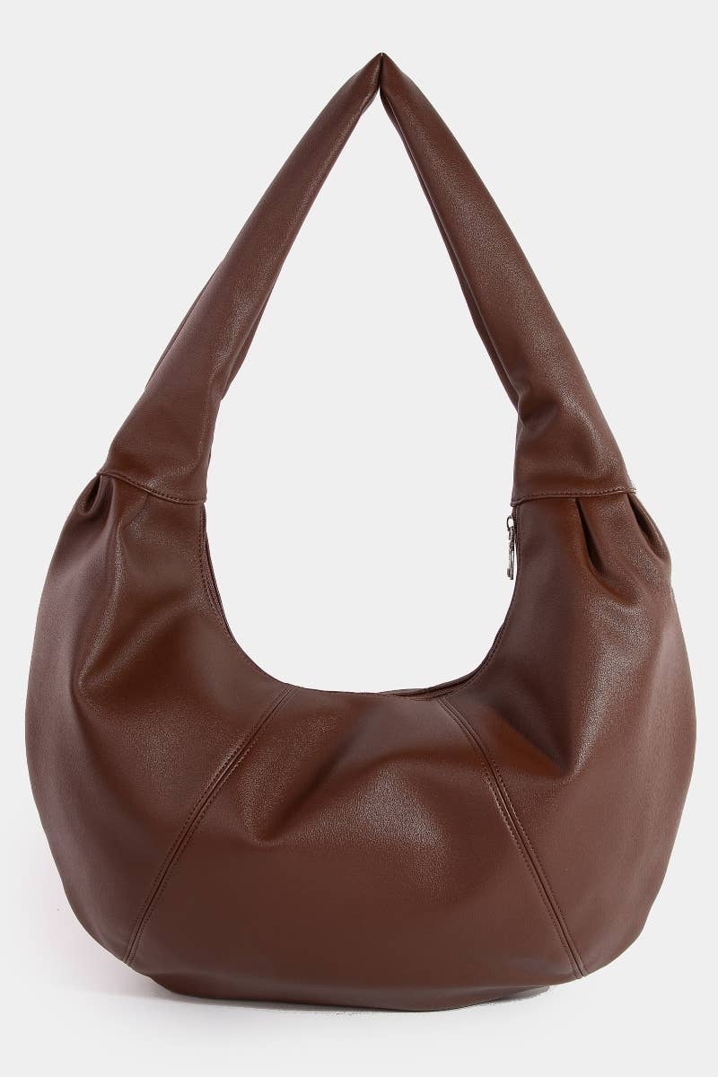 Panel Stitch Crescent Faux Leather Shoulder Bag