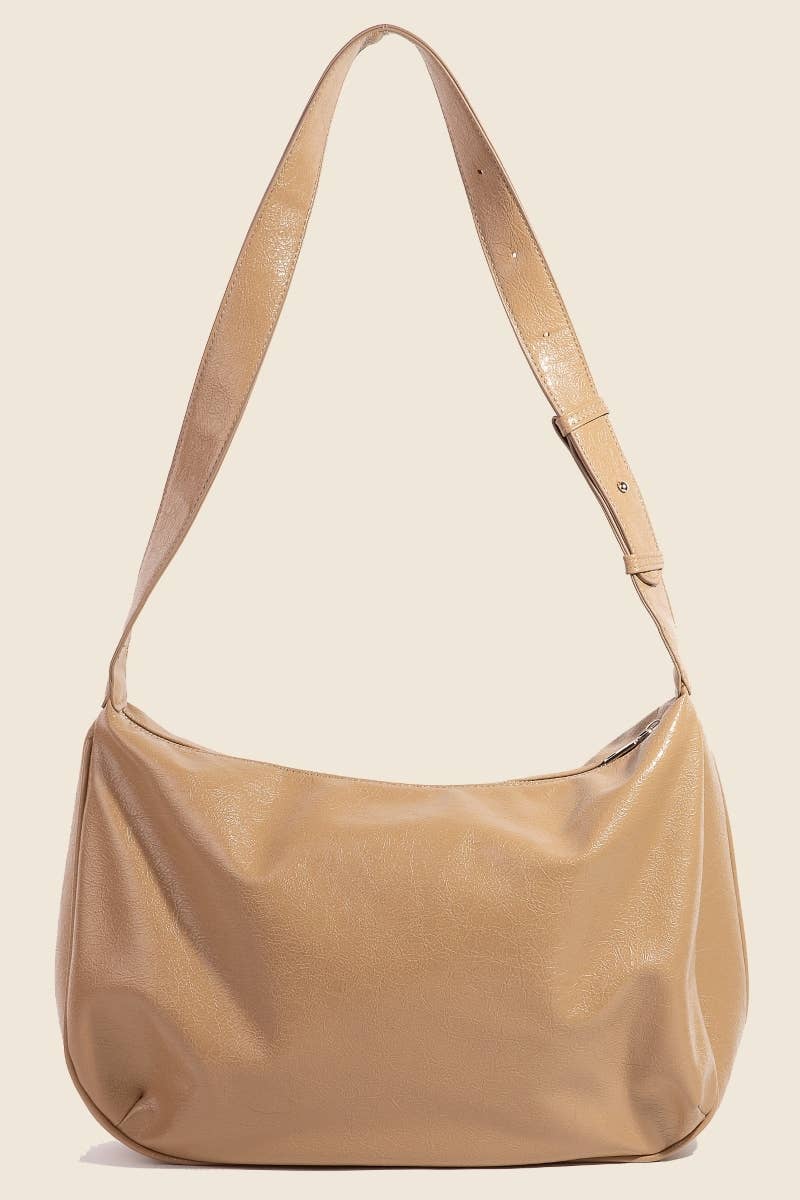 Leather Hobo Crescent Shoulder Bag