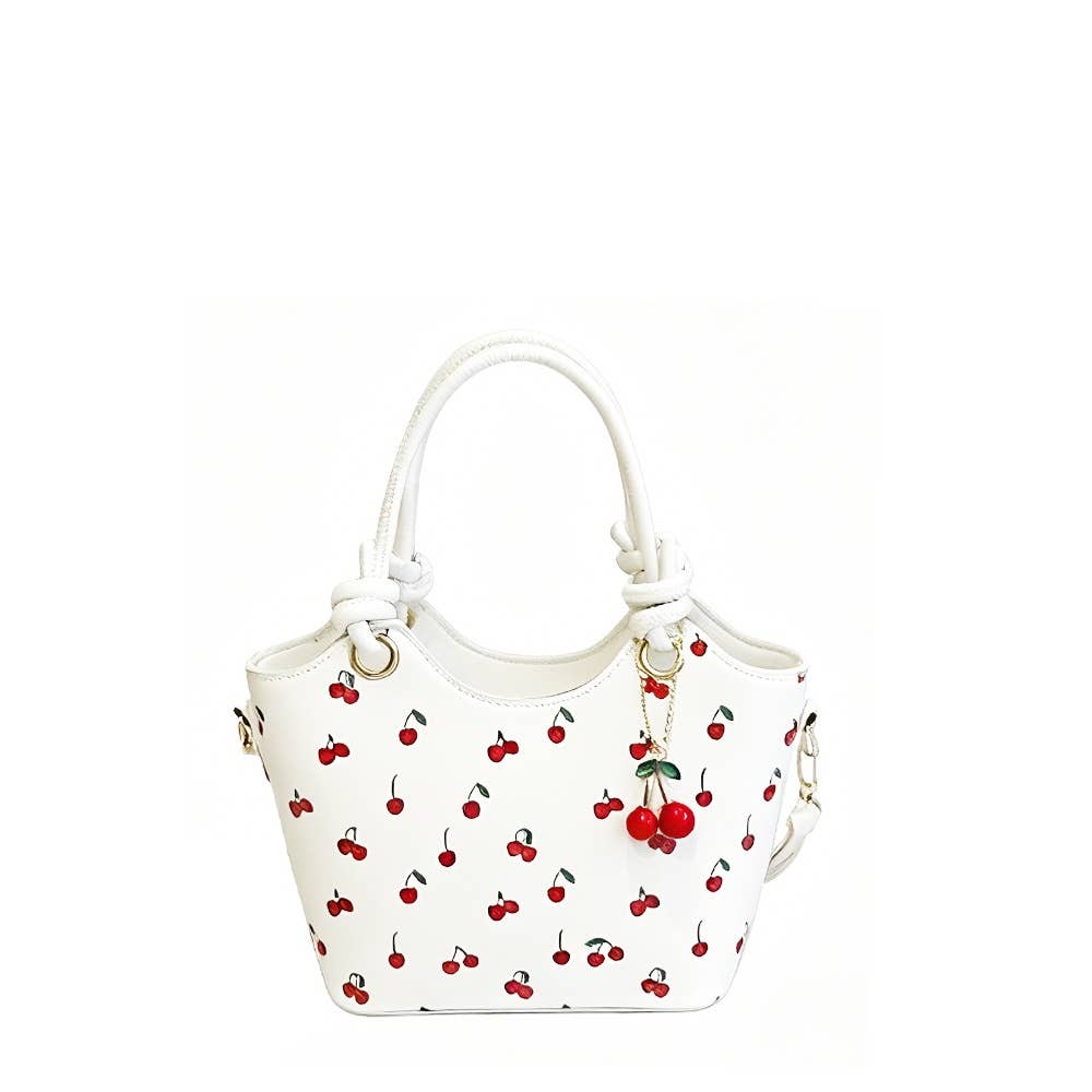 Cherry Print Mini Bucket Tote Bag
