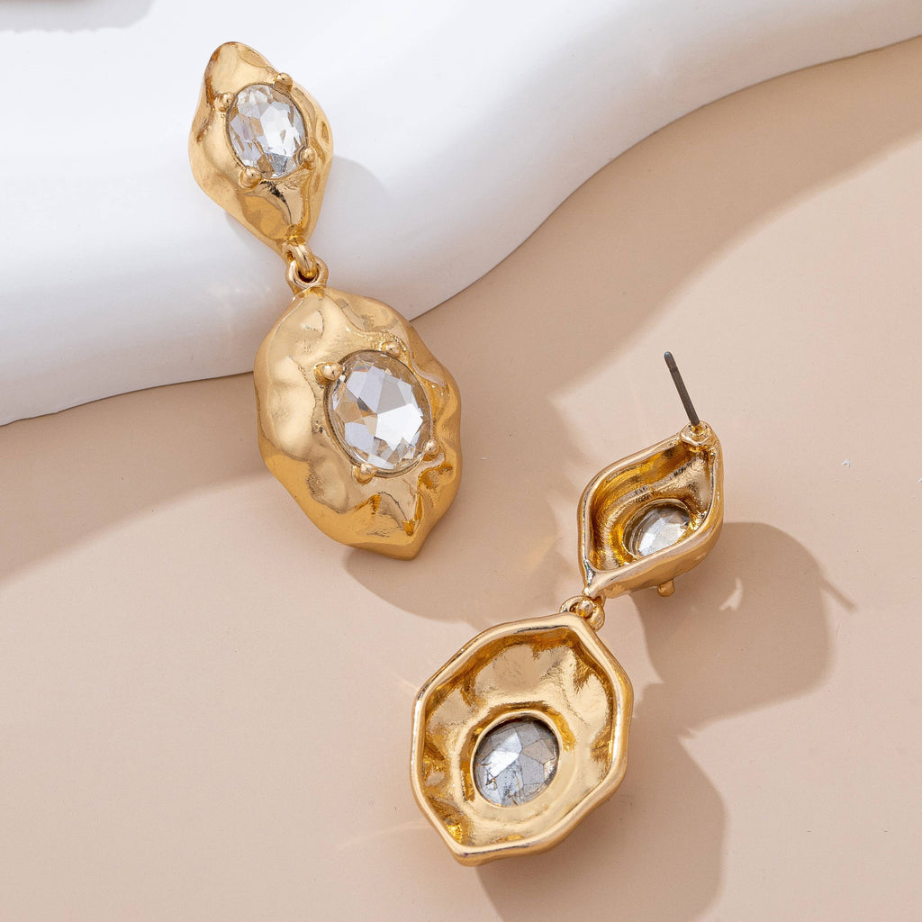 Hammered Gold & Crystal Drop Earrings | 80E61655