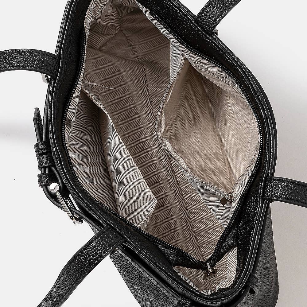 Belt Strap Textured Faux Leather Hand Bag