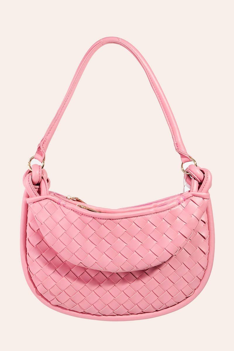 Faux Leather Basket Weave Half Moon Bag