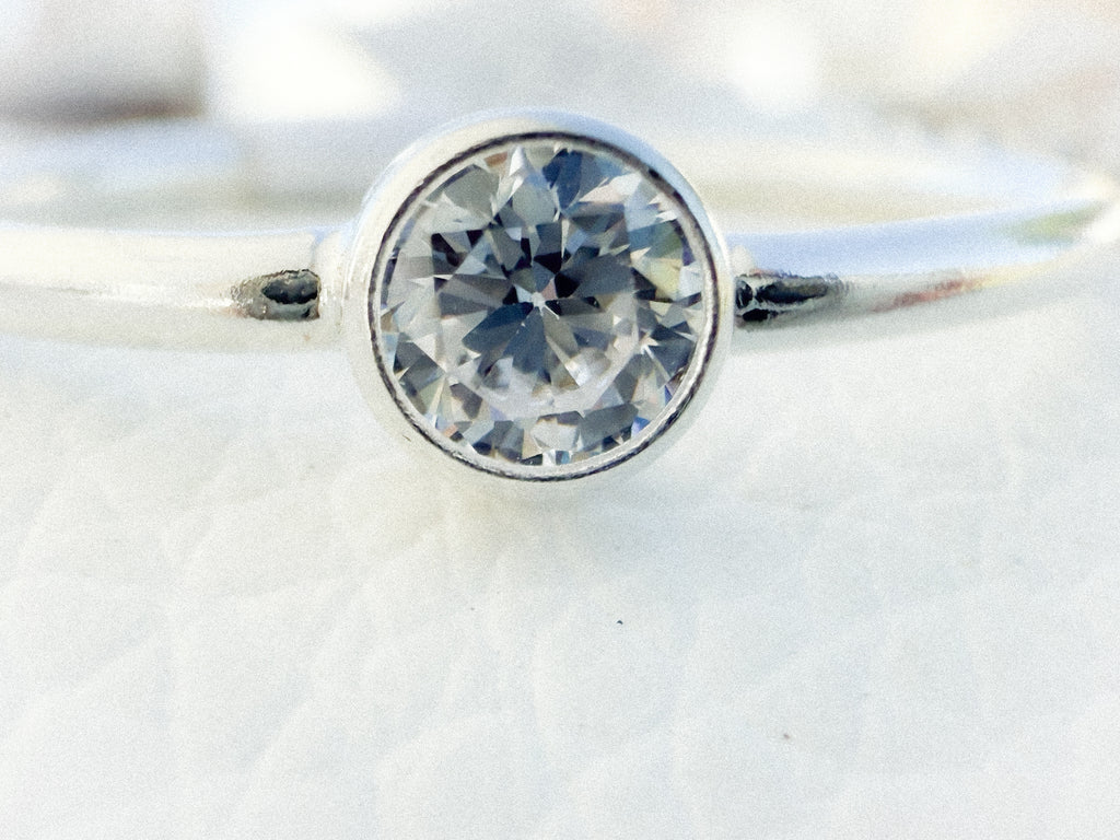 .925 Sterling Silver 4mm CZ Bezel Ring