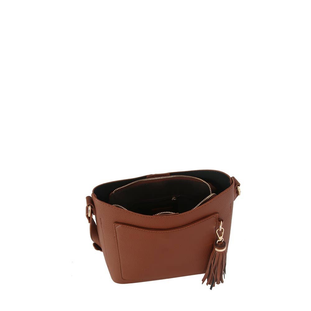 Vegan Leather Tassel Bucket Shoulder Bag
