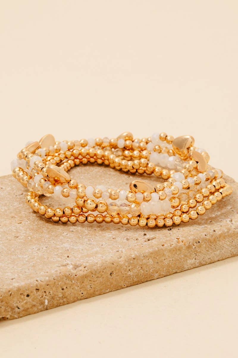 Mixed Beaded Heart Charms Bracelet Set