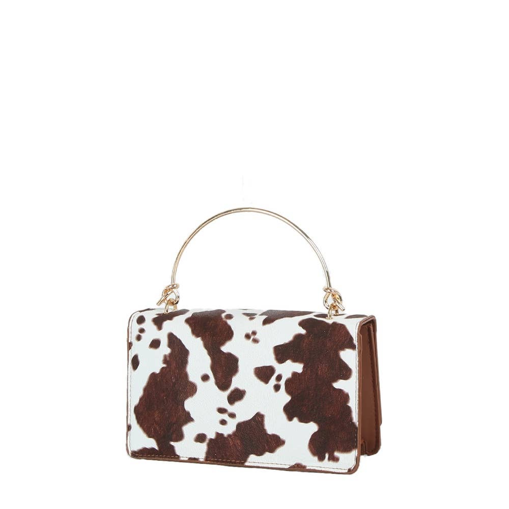 Cow Print Ring Handle Top Handle Bag