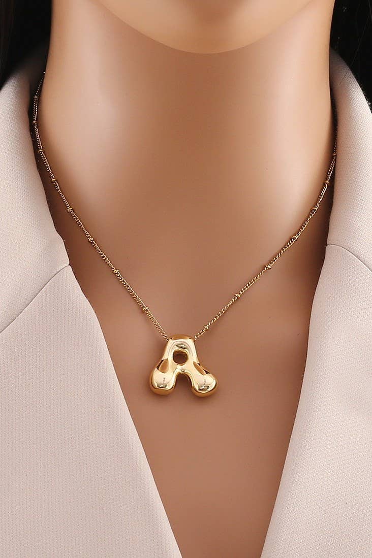 STAINLESS STEEL BALLOON BUBBLE INITIAL NECKLACE | 40NK316