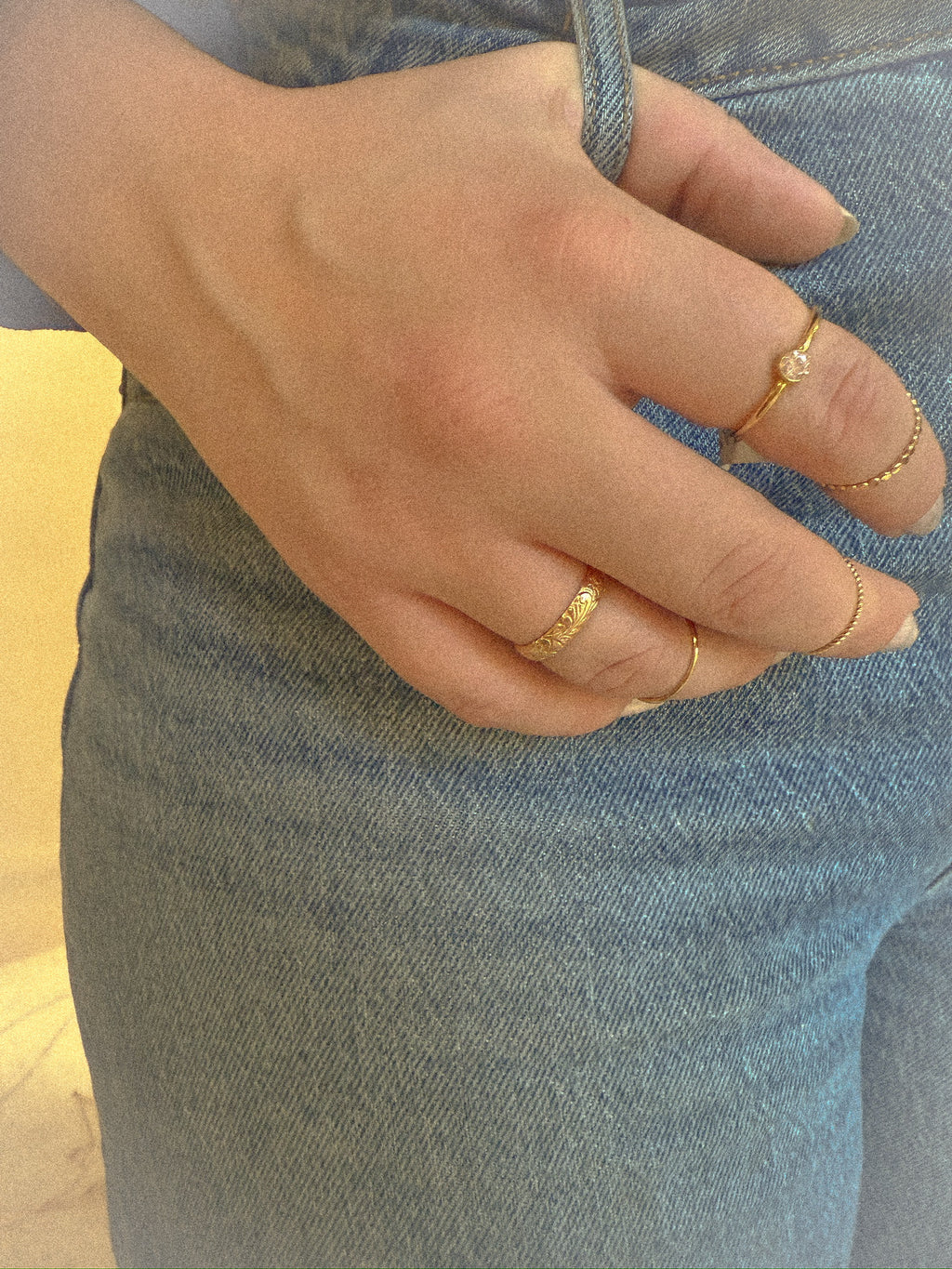 Floral Patterned Gold Filled Ring Band