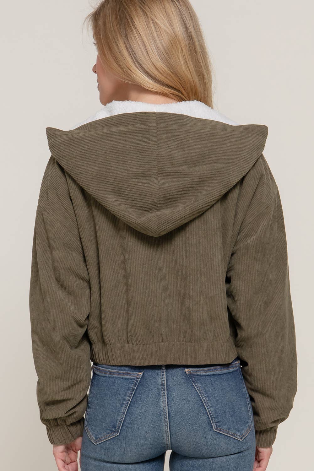 Long Sleeve Hoodie Inside Fur Corduroy Zip Up Jacket