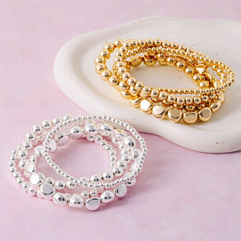Mixed Irregular Metallic Beaded Bracelet Set
