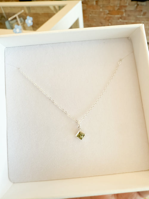 .925 Sterling Silver Birth Month Gem Necklace