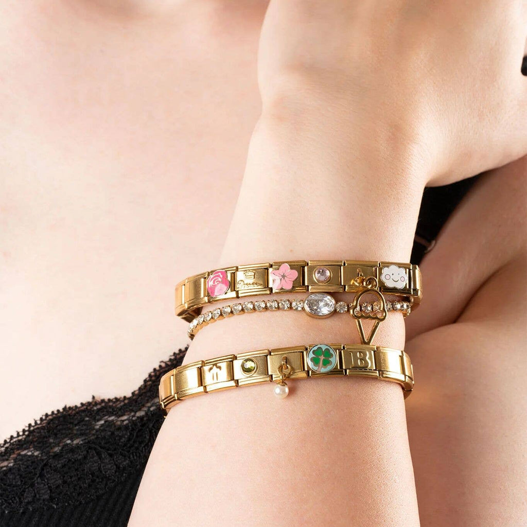 18K Gold PVD Stainless Steel Birthstone Italian Charm