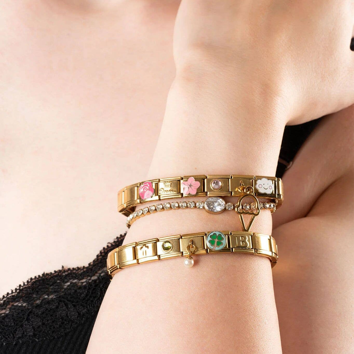 18K Gold PVD Stainless Steel Birthstone Italian Charm