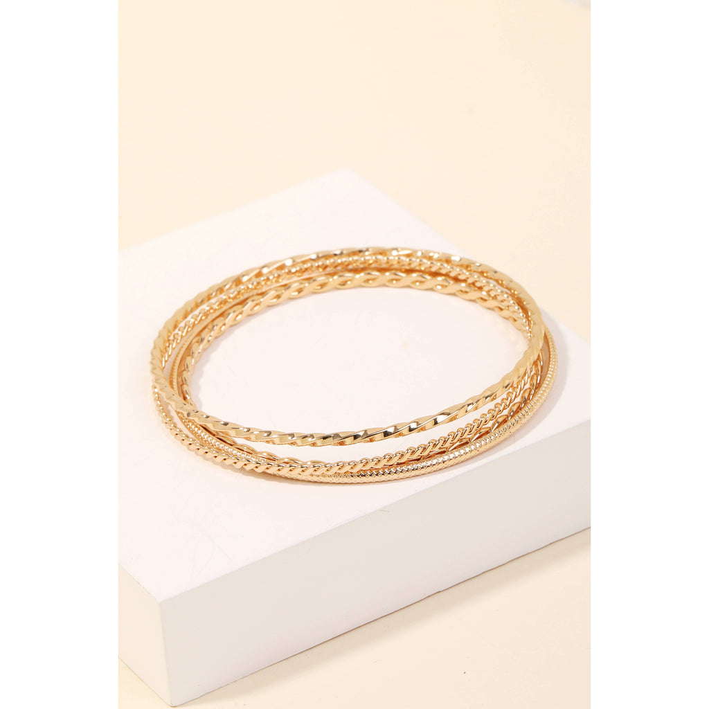 Solid Chain Link Bangle Bracelets Set
