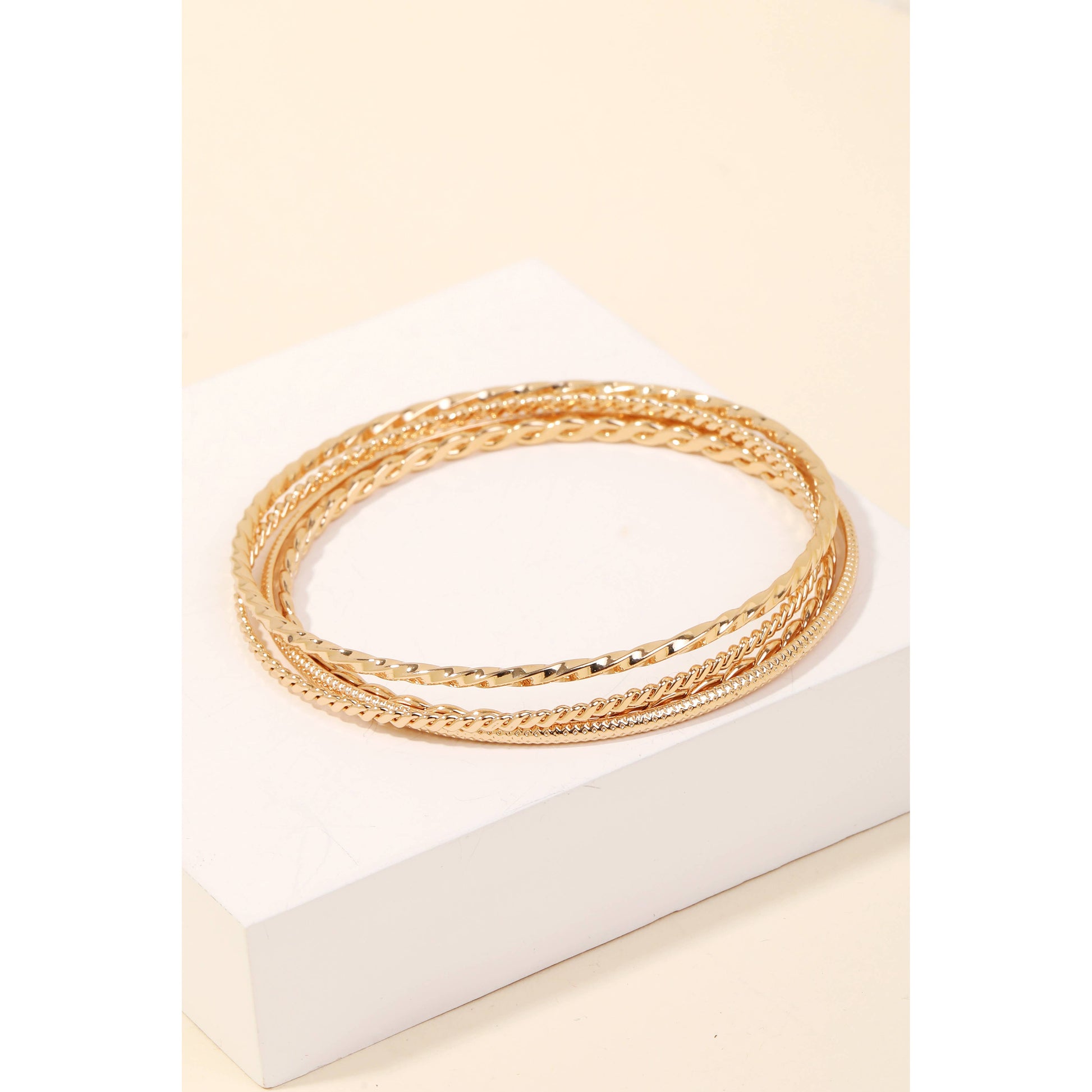 Solid Chain Link Bangle Bracelets Set