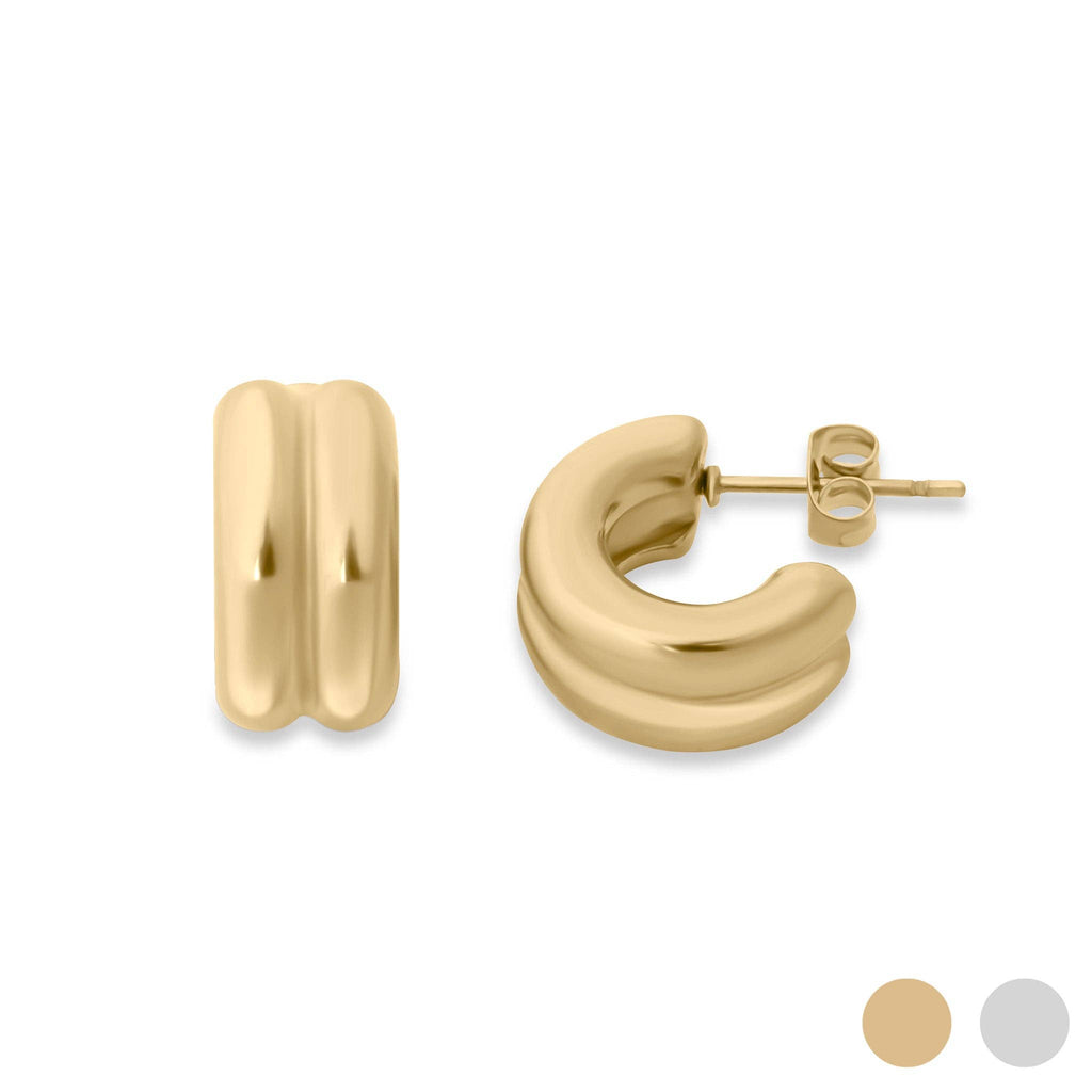 18K Gold Stainless Steel Double Hoop Stud Huggie Earrings
