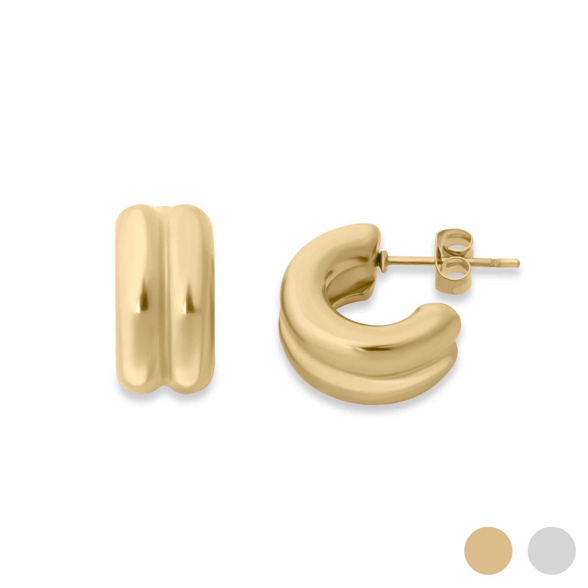 18K Gold Stainless Steel Double Hoop Stud Huggie Earrings