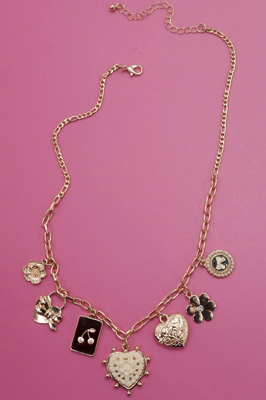 CHARM NECKLACE-BOW CHERRY HEART FLOWER | 80N92409