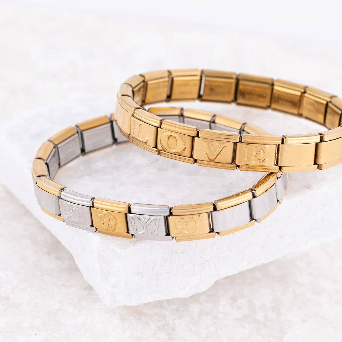 18K Gold PVD Stainless Steel Italian Charm Bracelet