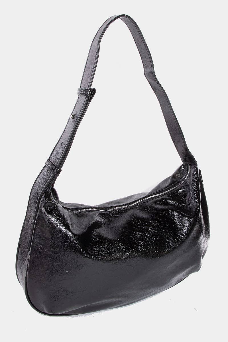Leather Hobo Crescent Shoulder Bag