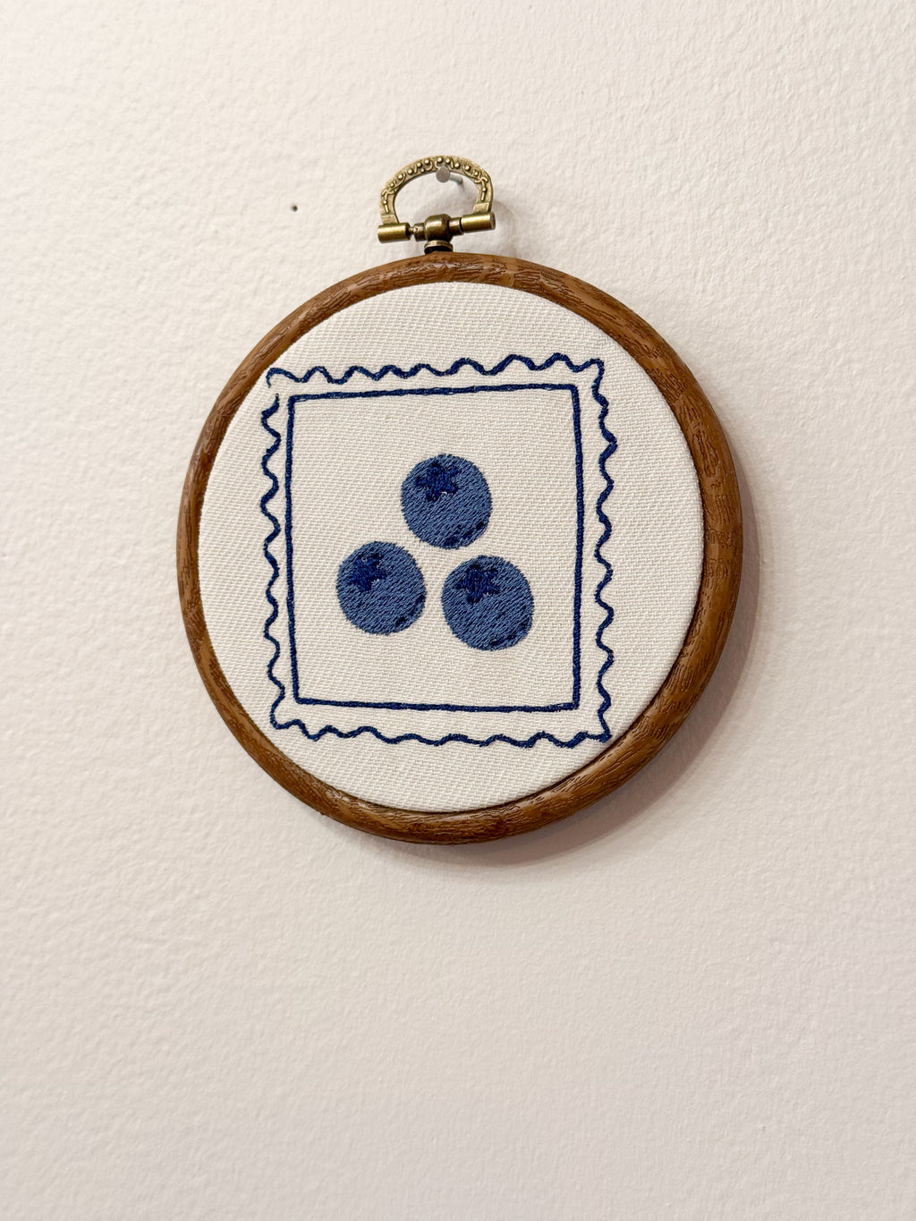 Handmade Framed Embroidery Decor Blueberry Stamp