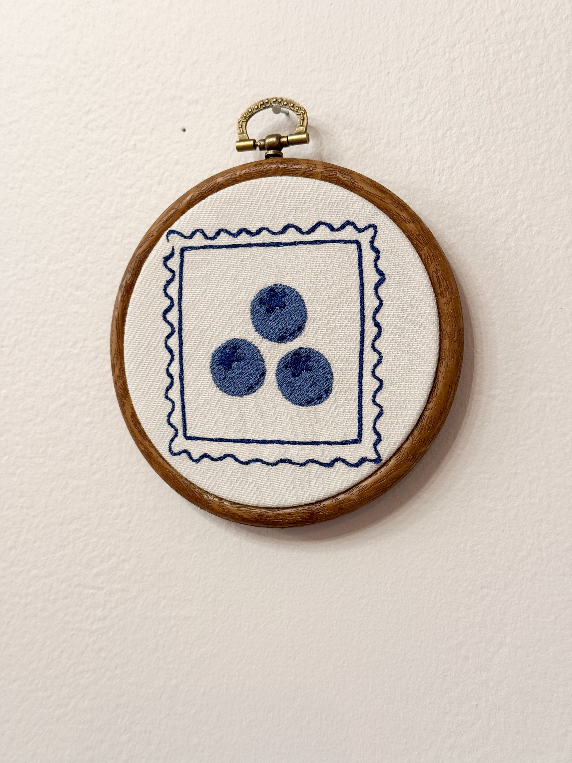Handmade Framed Embroidery Decor Blueberry Stamp