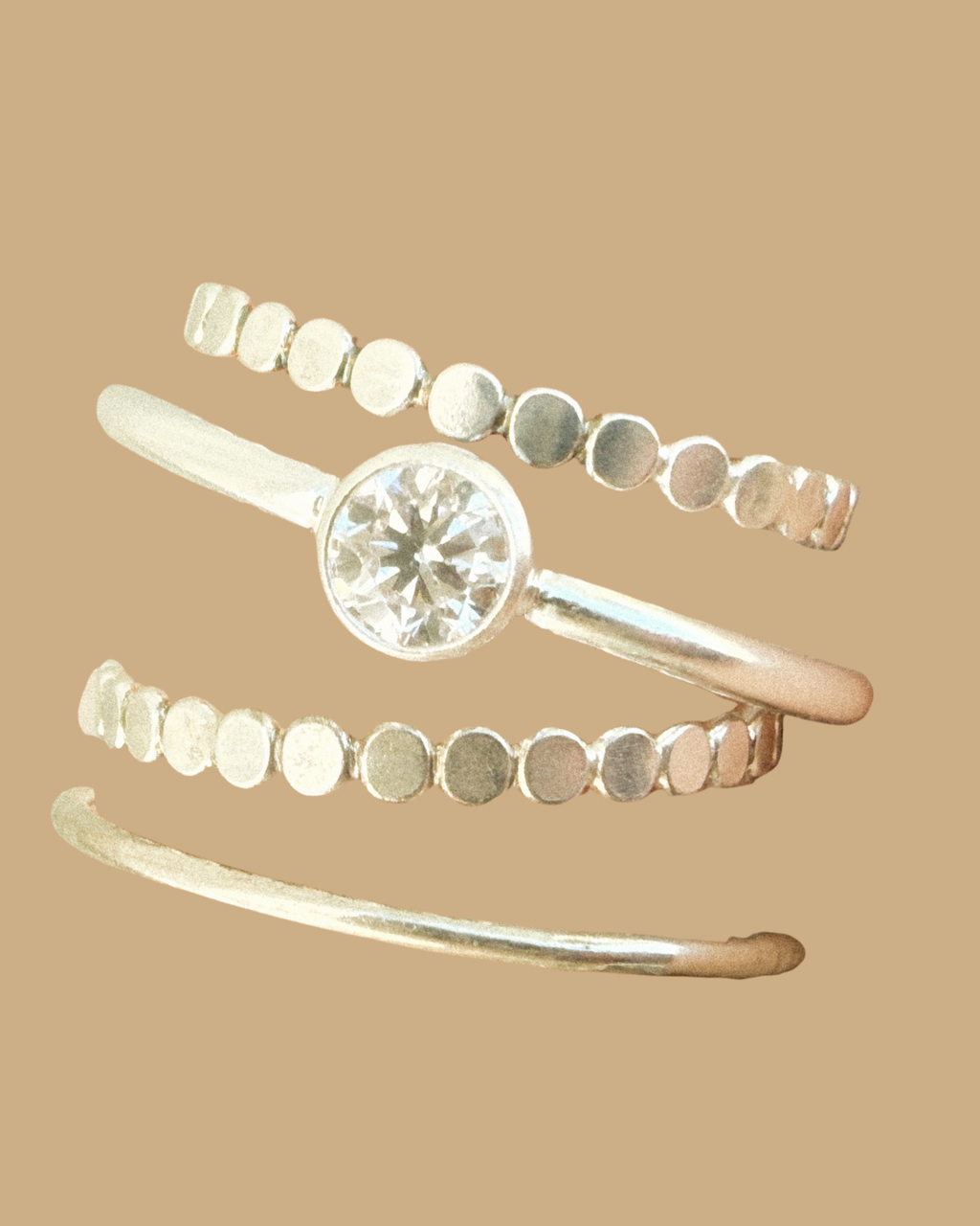 Beaded Flat Sterling Silver Stacking Rings