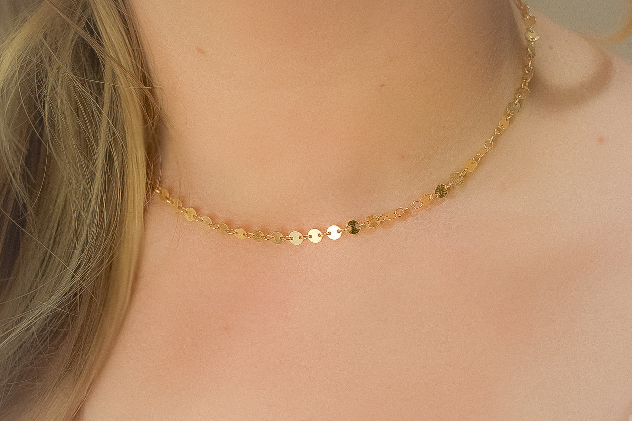 14k Gold Filled Disc Choker Necklace