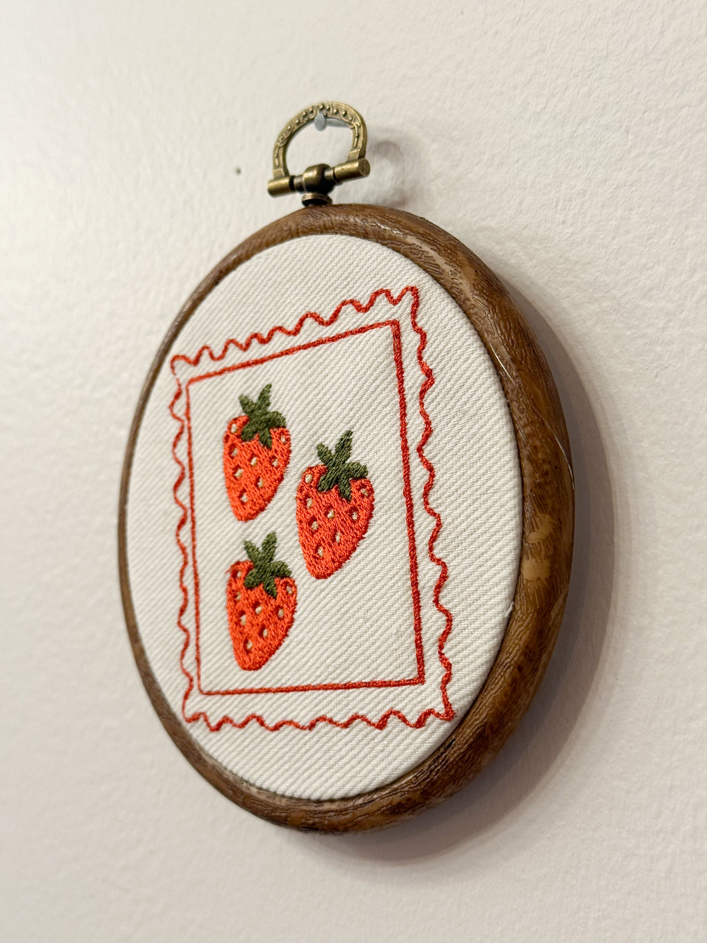 Handmade Framed Embroidery Decor Strawberry Stamp