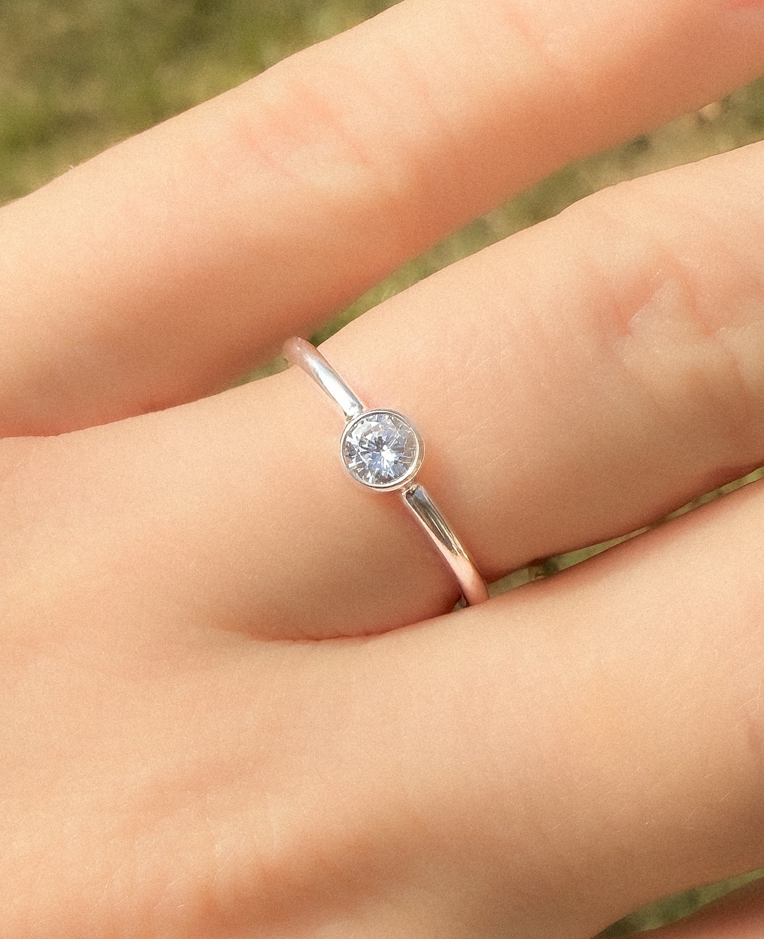 .925 Sterling Silver 4mm CZ Bezel Ring