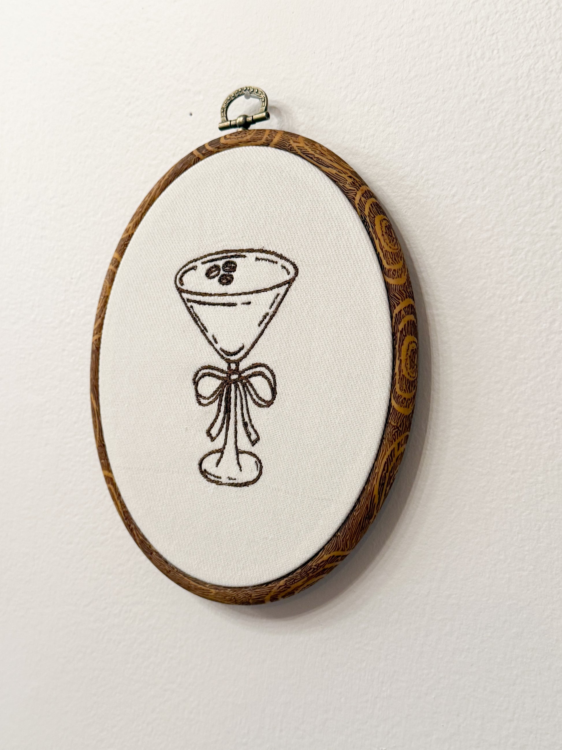 Espresso Martini Bow Handmade Framed Embroidery Decor