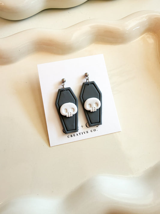 Coffin Skull Polymer Clay Earrings
