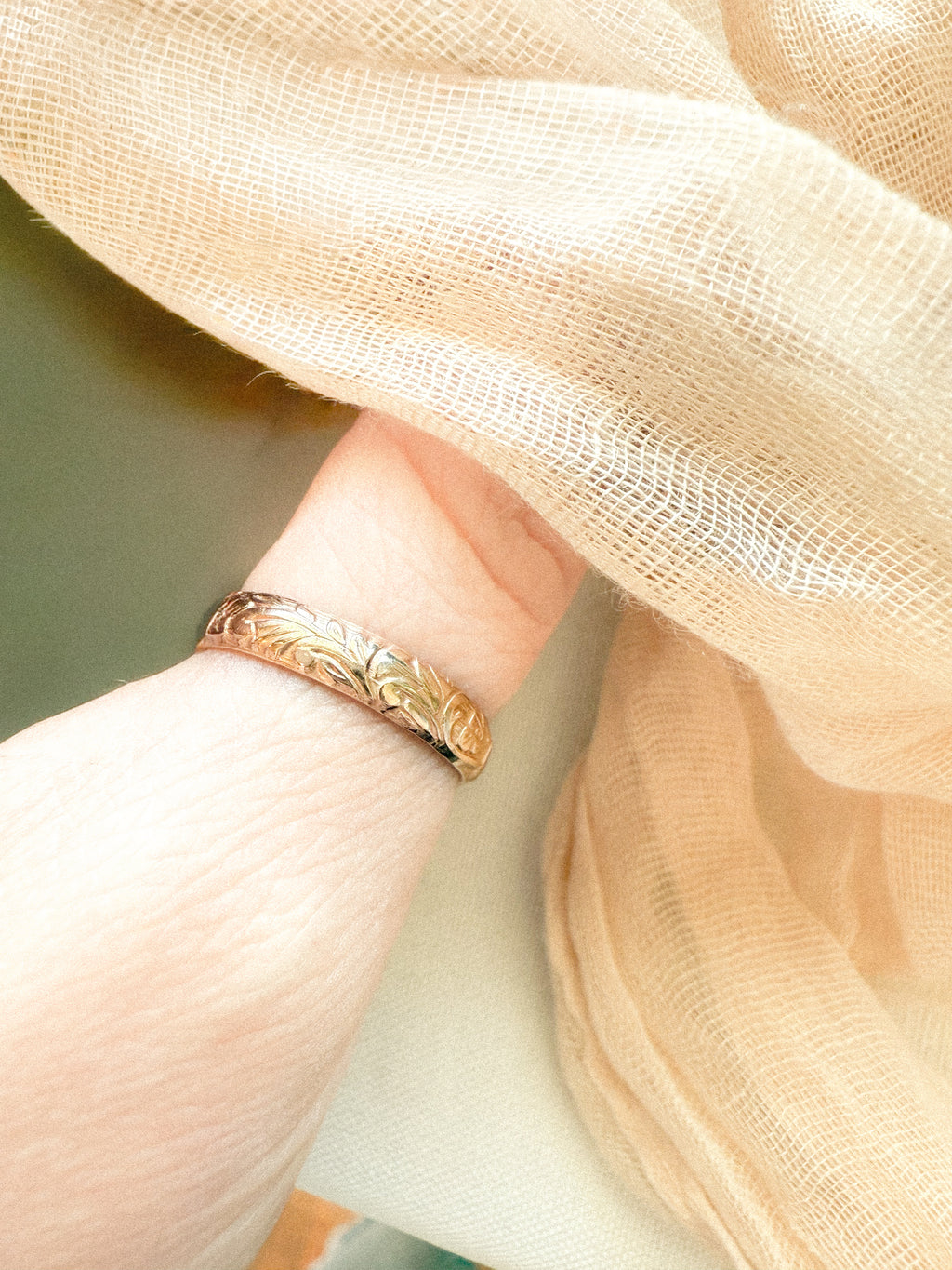 Floral Patterned Gold Filled Ring Band