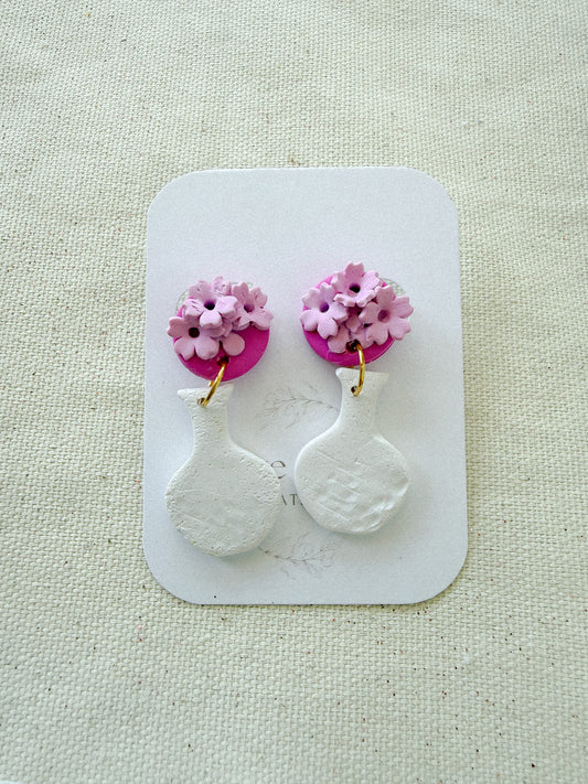 Spring Floral Vase Polymer Clay Handmade Earrings