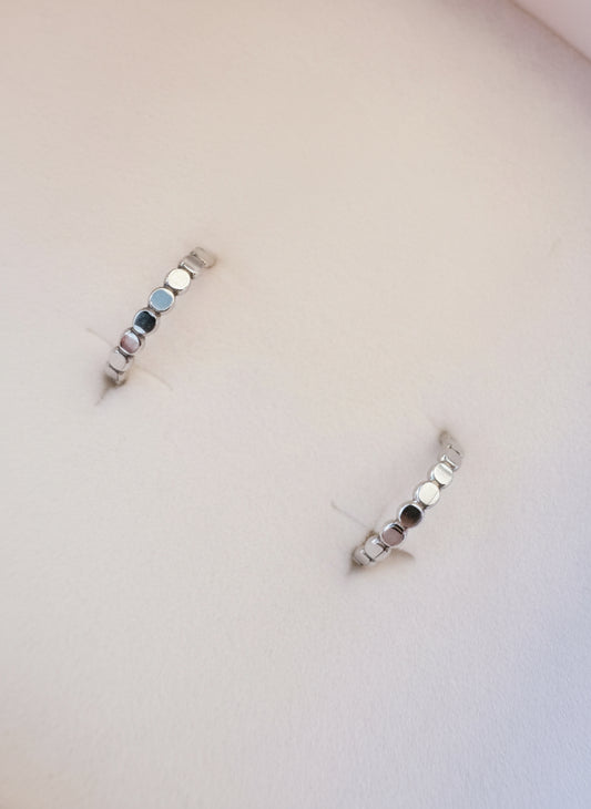 Sterling Silver Flat Beaded Hoop Earrings