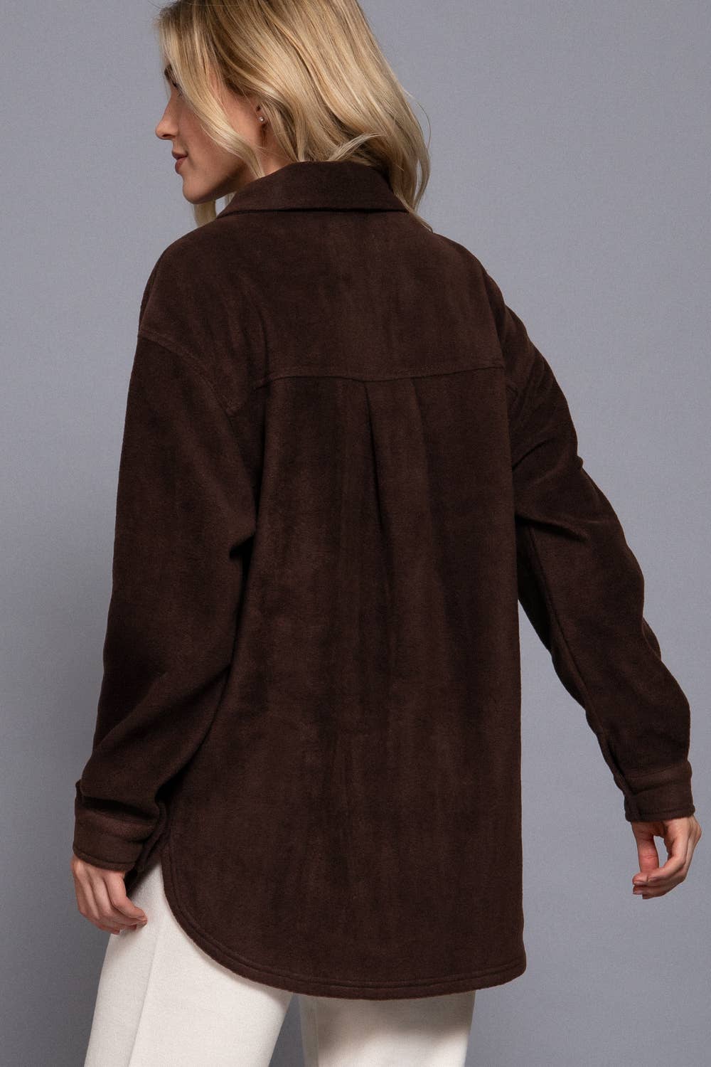 Long Sleeve Notched Collar Front Pocket Fleece Jacket