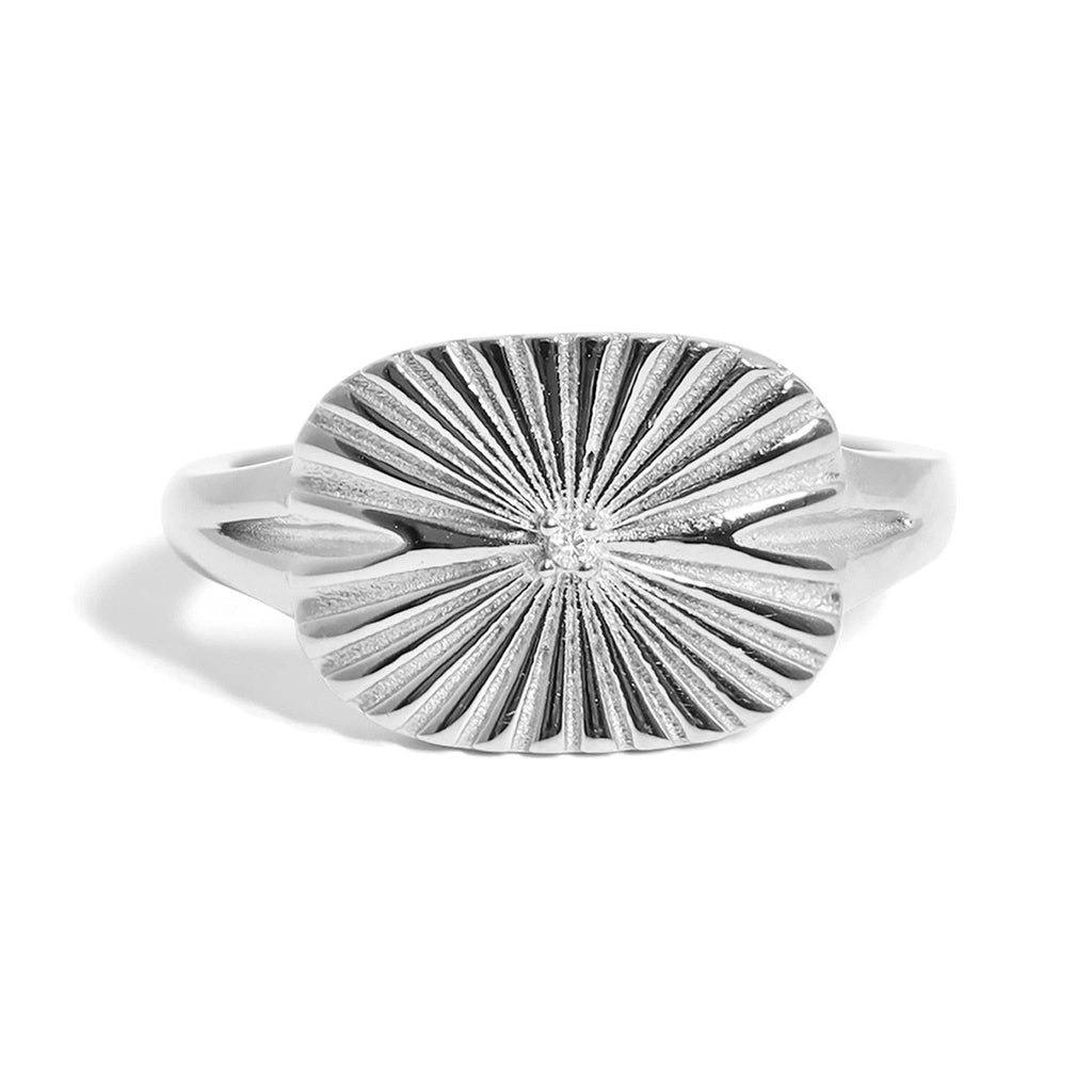 Gold Stainless Steel Cubic Zirconia Sunburst Rectangle Ring