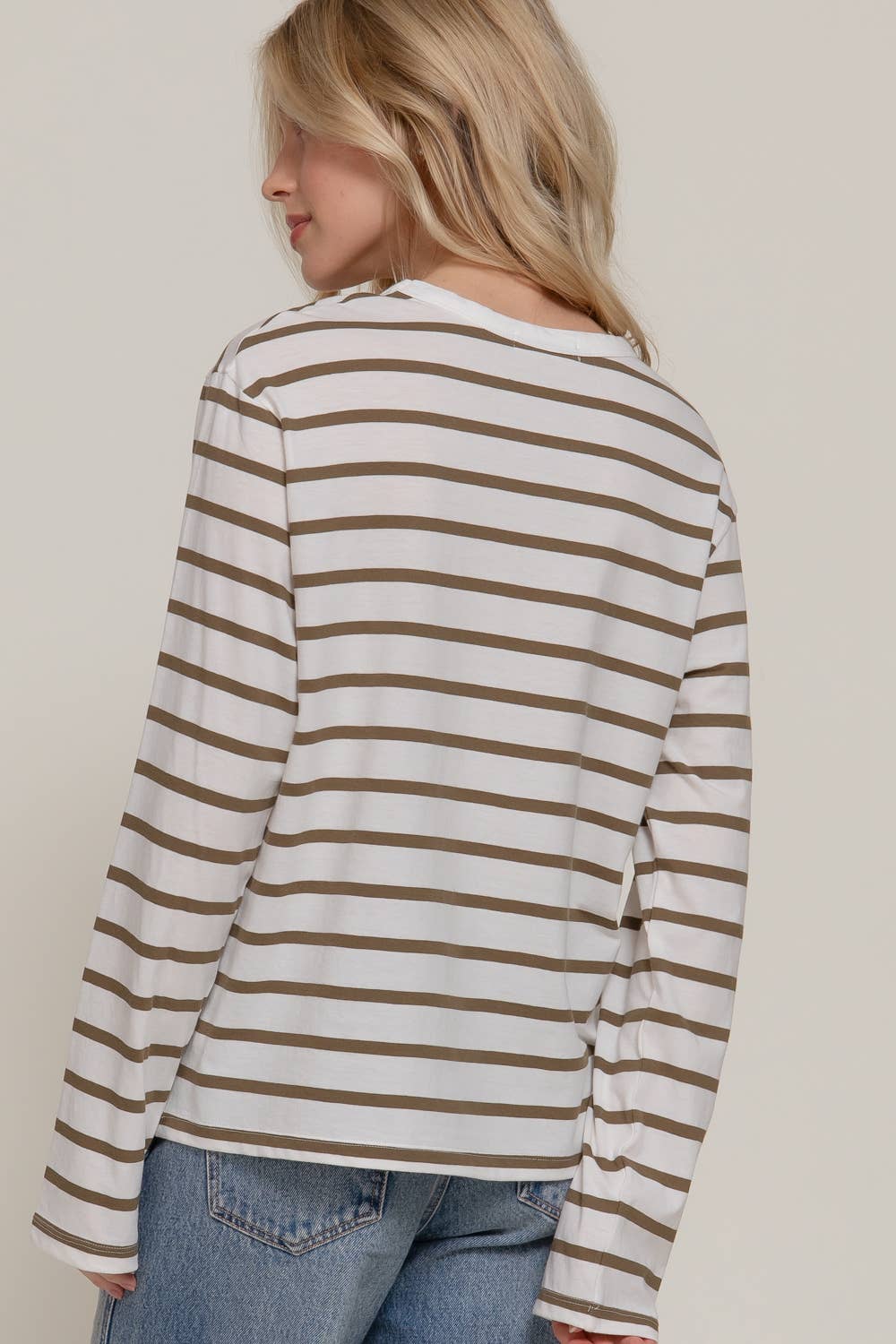 Long Sleeve Round Neck Neck Y/D Stripe Tee