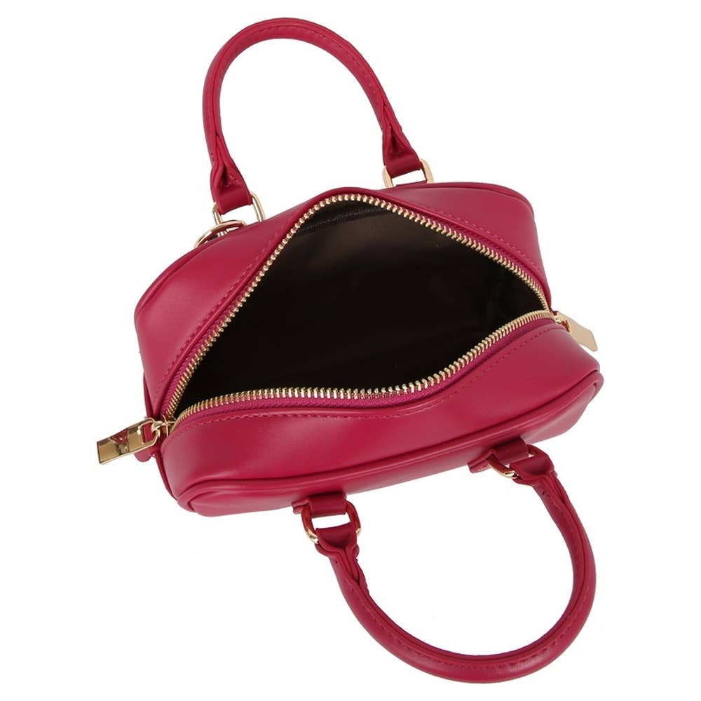 Vegan Leather Mini Boston Bag With Dice Charm
