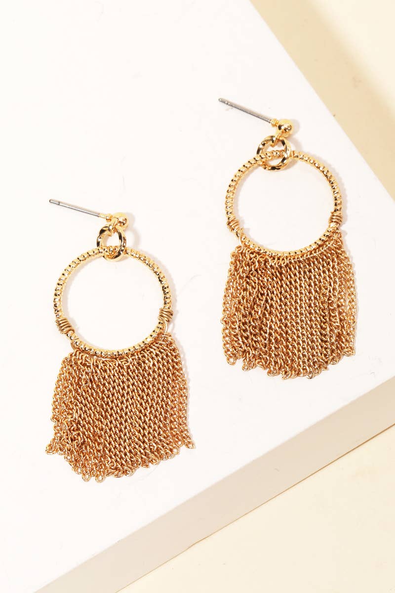 Chain Fringe Cirle Drop Earrings