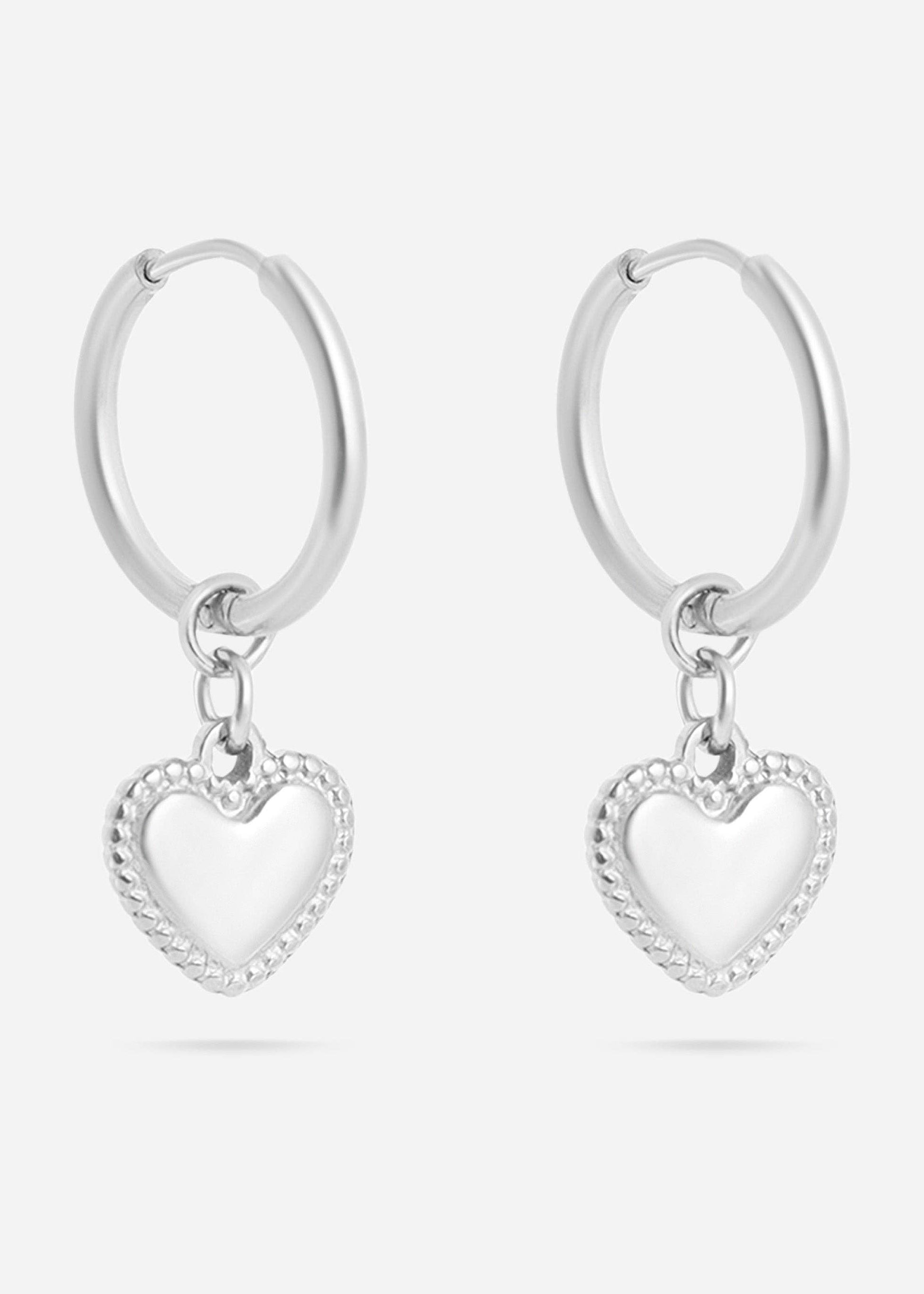 18K Gold PVD Stainless Steel Heart Pendant Hoop Earrings
