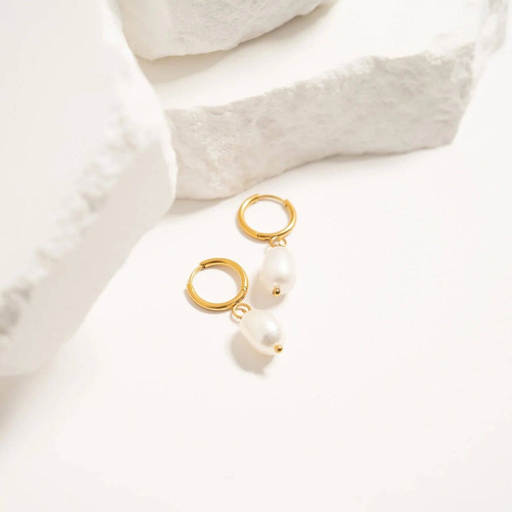 18K Gold PVD Freshwater Pearl Huggie Earrings
