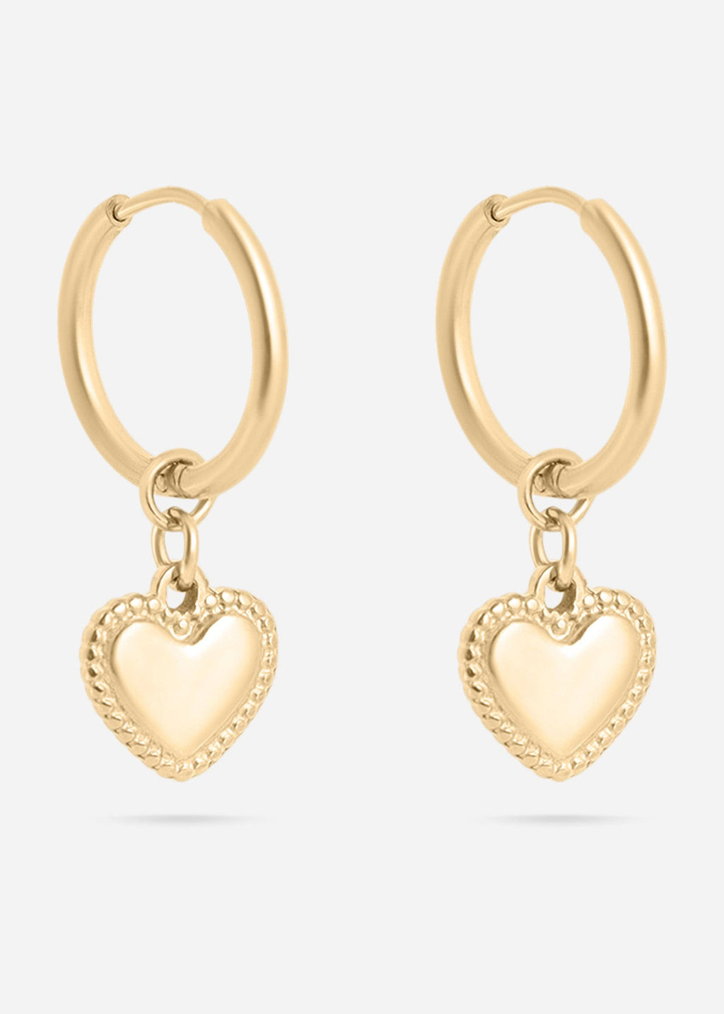 18K Gold PVD Stainless Steel Heart Pendant Hoop Earrings