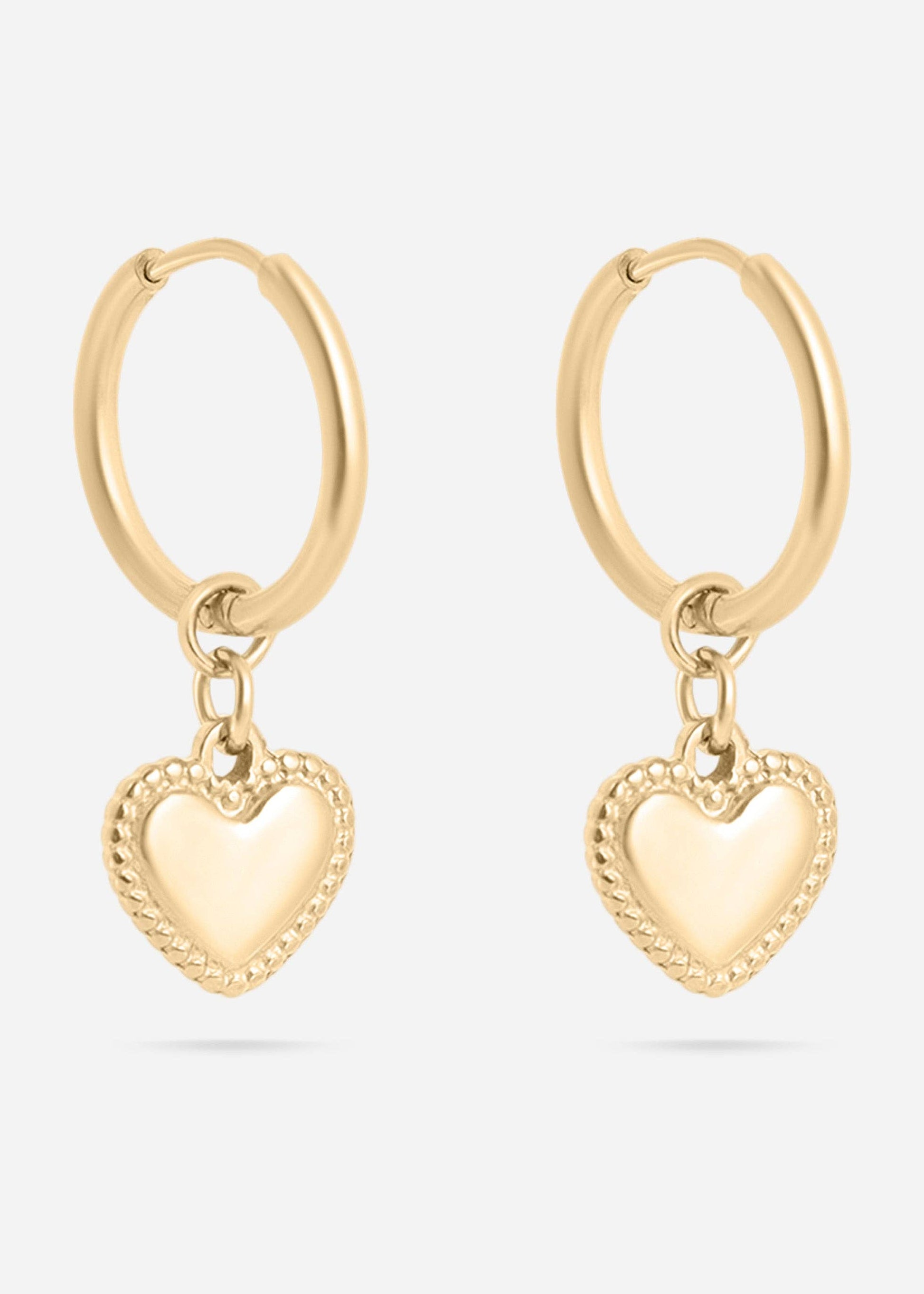 18K Gold PVD Stainless Steel Heart Pendant Hoop Earrings