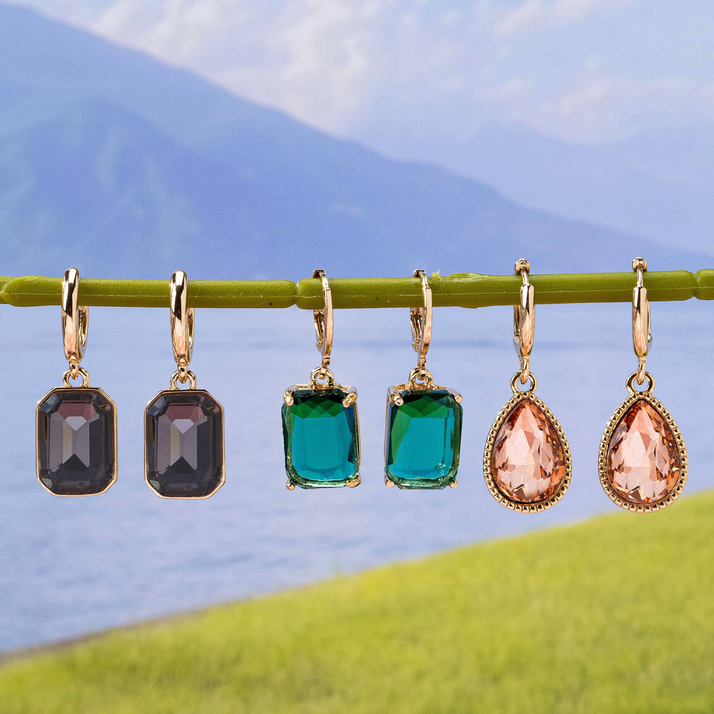 Rectangle & Teardrop Stone Drop Hoop Earrings | 80E61554
